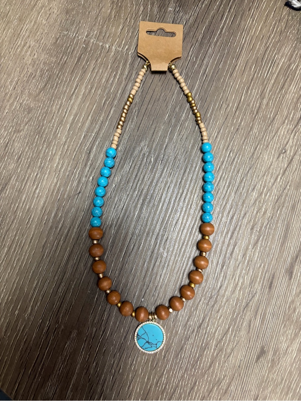 Turquoise and Brown Beaded Pendant Necklace - Women Jewelry